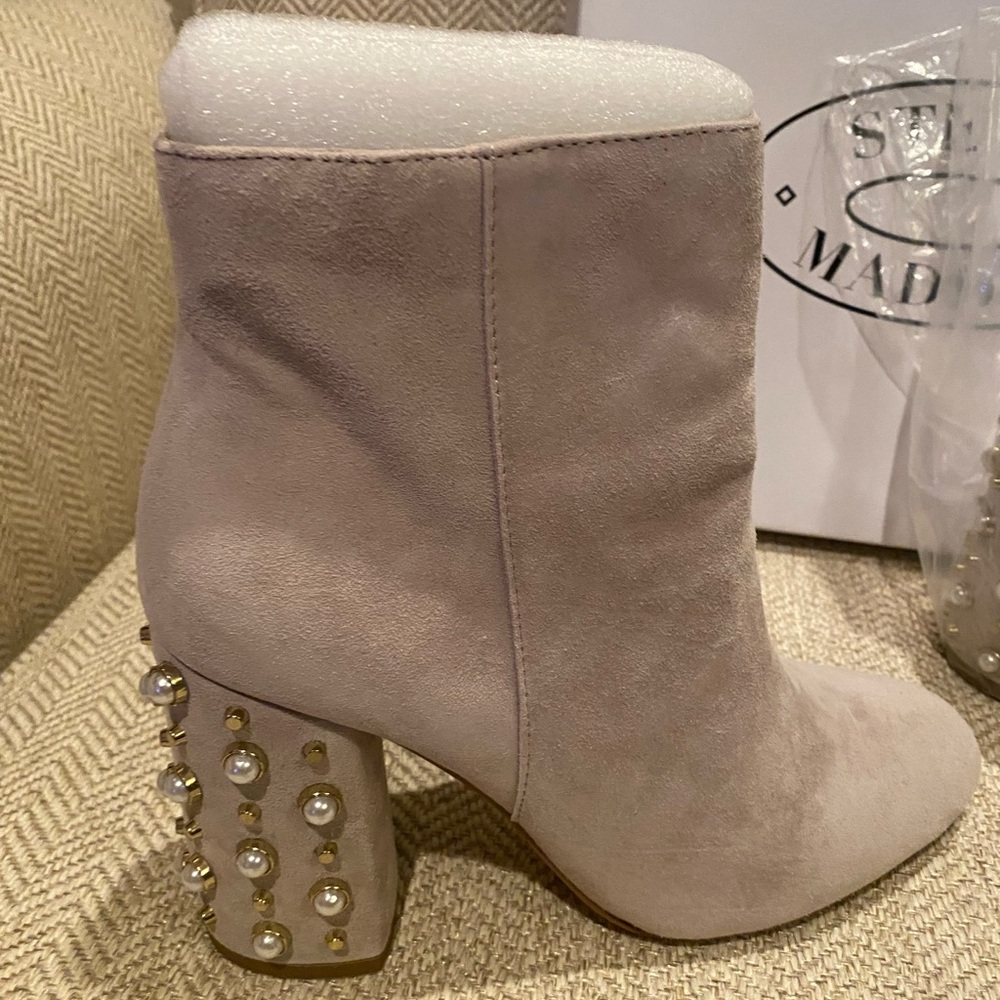 Steve Madden Suede Ankle Boots with Pearl Embellished Heel